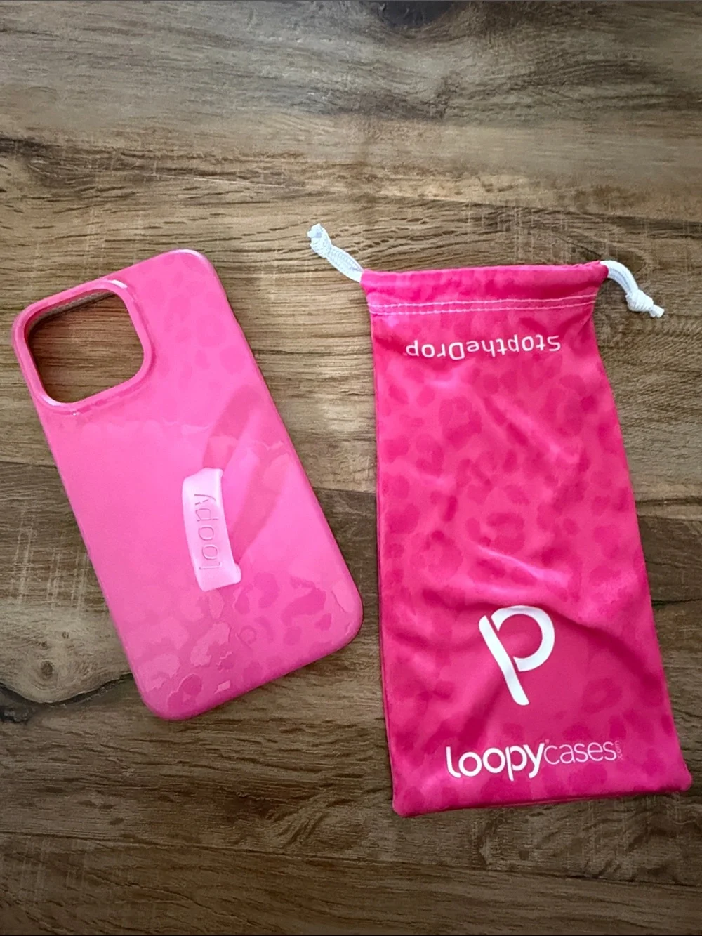 iPhone 15 pro max Loopy Case Hot Pink Leopard with Loop Strap